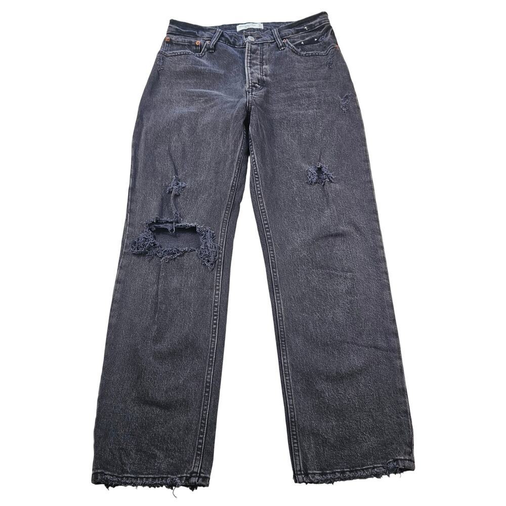 A&F the dad high rise jeans 27 4S 4 SHORT black distressed cropped relaxed EUC